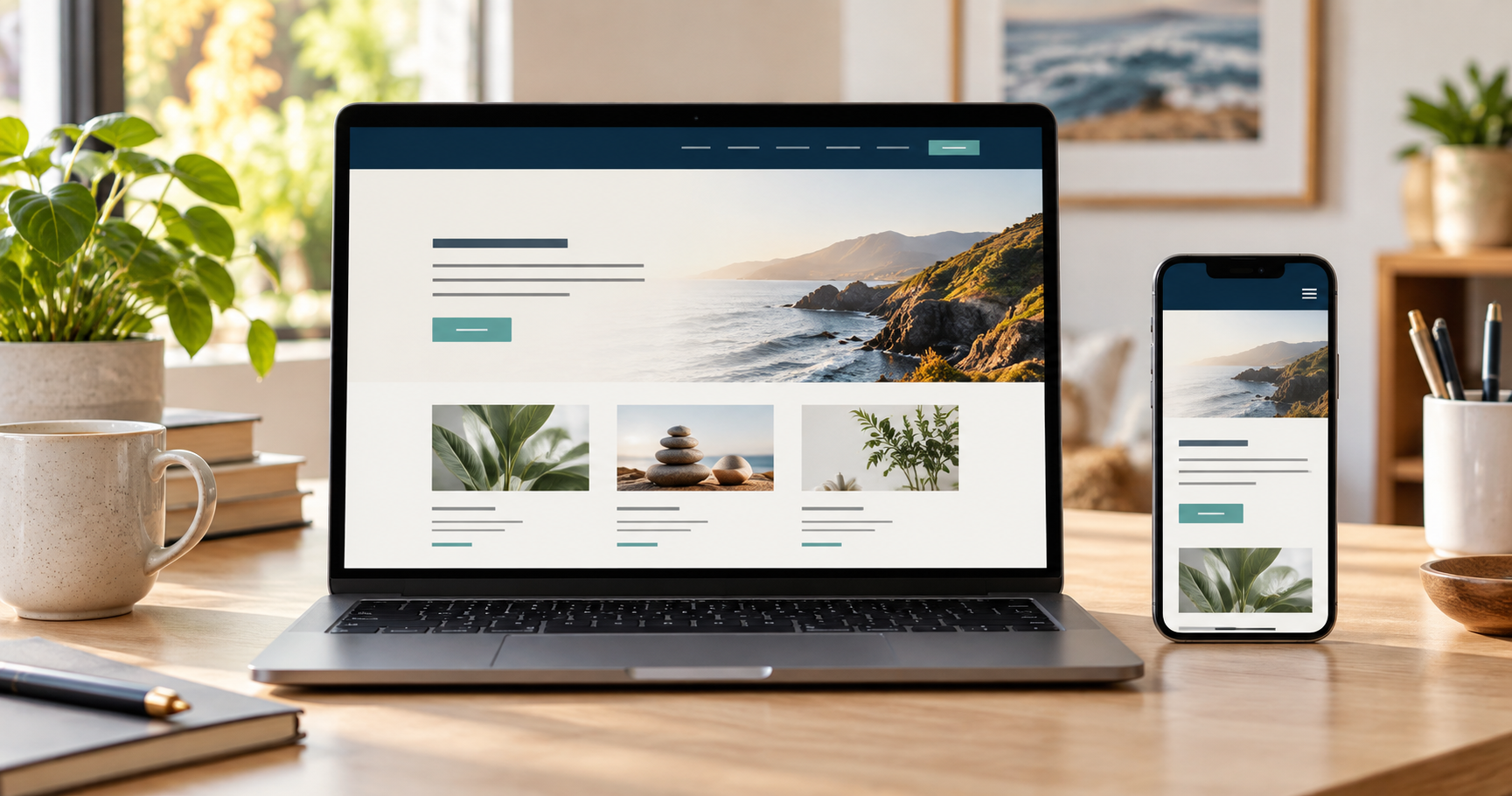 Illustration of a business website on a laptop and phone